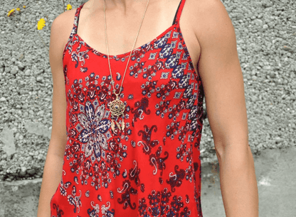 loose summer top with a floral pattern in red 