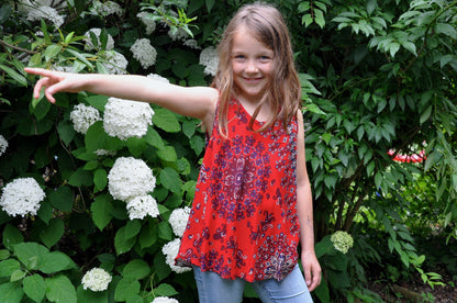 floral tank top for girls in red