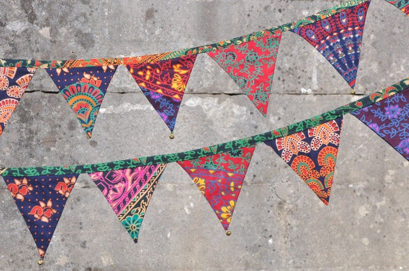Bunting made of colorful flags with bells